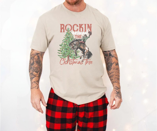 Cowboy Rockin Around the Christmas Tree Unisex Tee