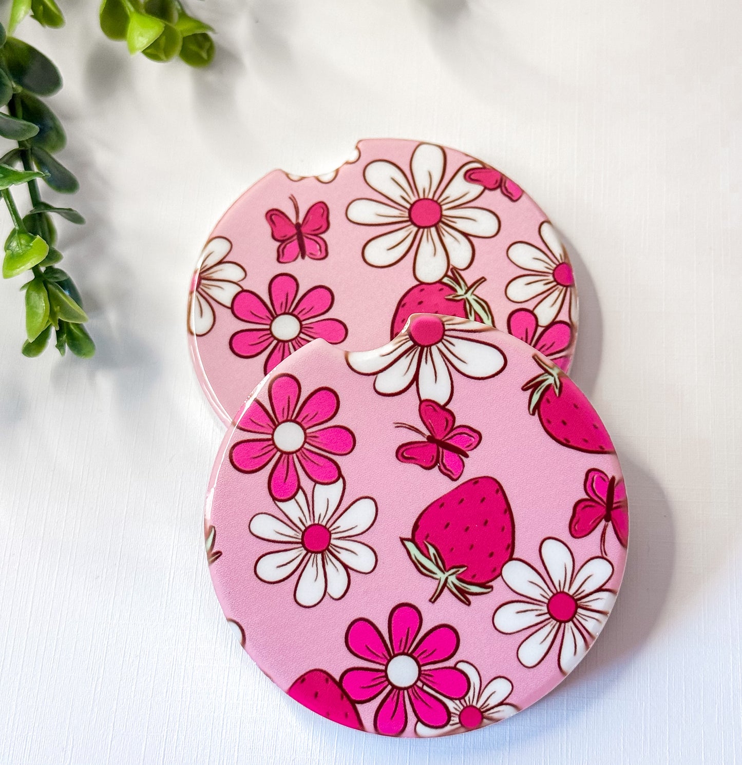 Strawberry & Daisy Car Coasters