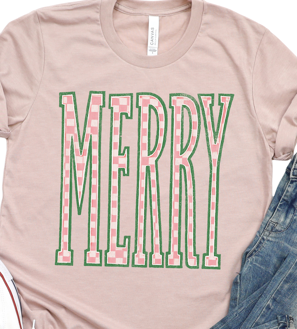 Pink Checkered Merry T-Shirt