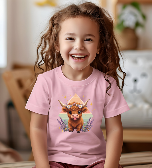 Spring Highland Cow Kids Tee