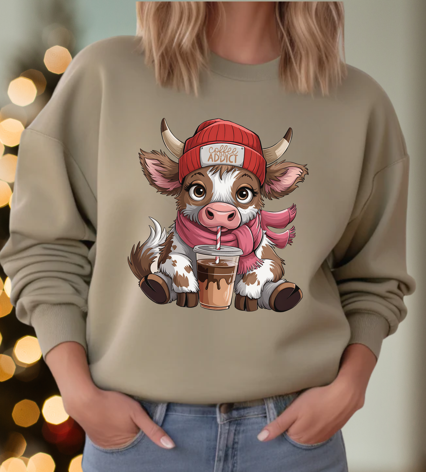 Coffee Addict Cow Sweathisrt