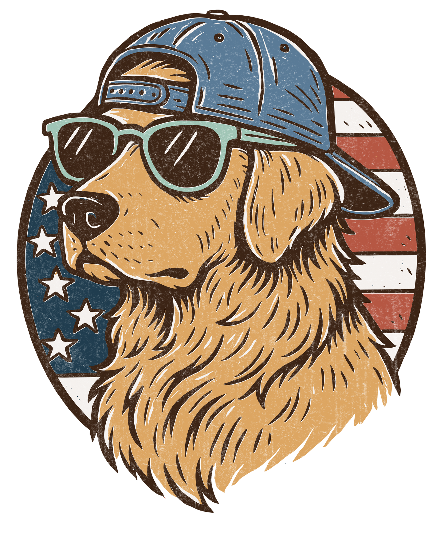 Patriotic Golden Retriever DTF